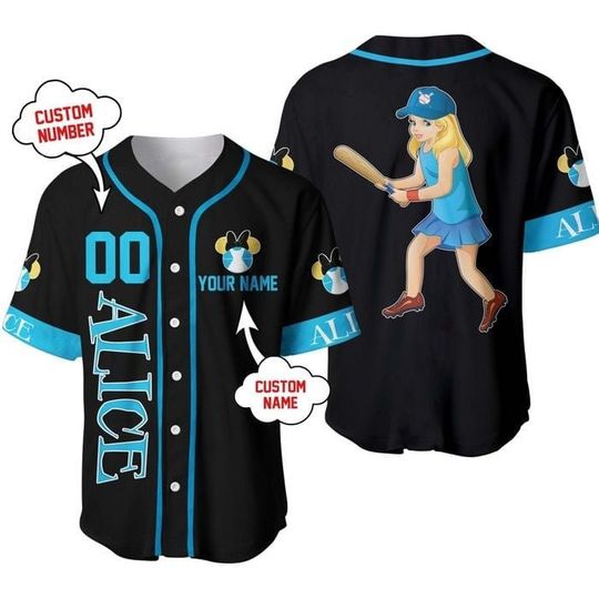Alice In Wonderland Blue Black | Disney Custom Baseball Jersey