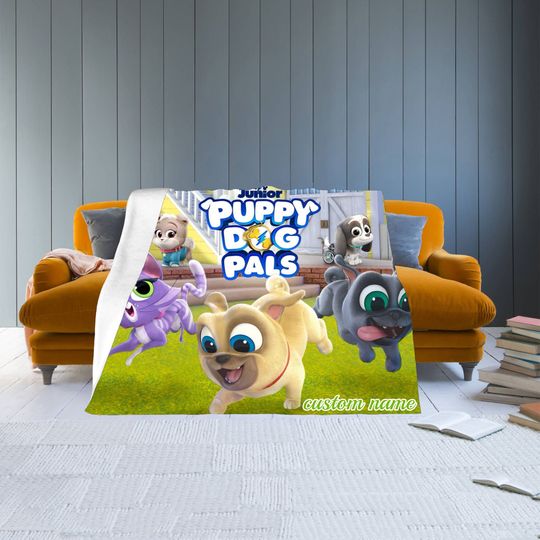 Disney Puppy dog pals Custom Name Soft Flannel Blanket Throw All Seasons Sofa Warm Blankets