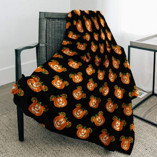 Mickey Pumpkins Head Autumn Blanket, Disney Pumpkin Blanket, Disney Baby Adult Gift, Jack O Lantern