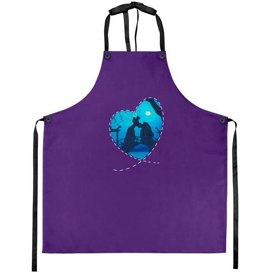 Disney Lady And The Tramp Silhouette Love Valentine's Day Aprons, Disney Valentine's Day