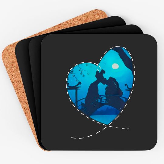 Disney Lady And The Tramp Silhouette Love Valentine's Day Coasters, Disney Valentine's Day