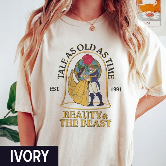 Vintage Disney Princess Belle Tale As Old As Time Shirt, Retro Beauty And The Beast Est 1991