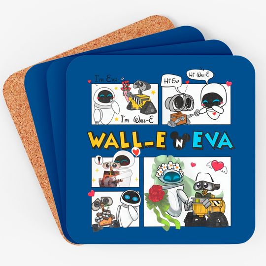 Disney Wall-E And Eva Vintage Coasters, Disney Couples Coasters, Magic Kingdom Holiday Couple Coasters