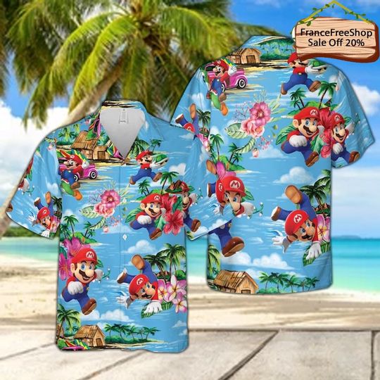Mario Hawaiian Shirt, Super Mario Shirt, Mario Hawaii Shorts, Disney Hawaiian Shirt