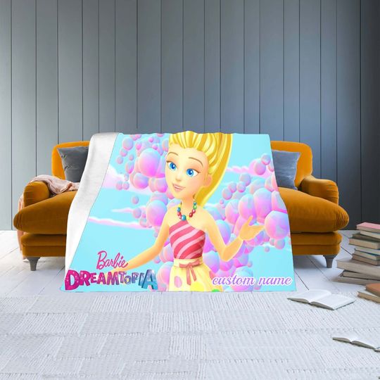 Disney Barbie Custom Name Ultra-Soft Flannel Blanket Throw All Seasons