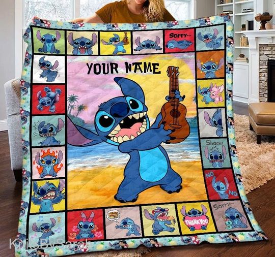 Stitch Personalized Ohana Means Family Lilo And Blanket Quilt, Disney Stitch