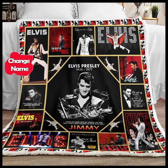 Personalized Elvis presley Fleece Blanket, King Of Rock and Roll Fan Blanket