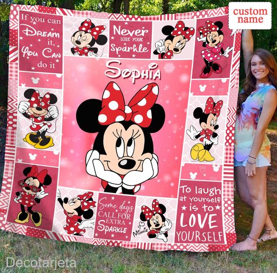 Personalized Disney Minnie Mouse Quilt Blanket, Disney Minnie Fleece Blanket, Disney Christmas Gift