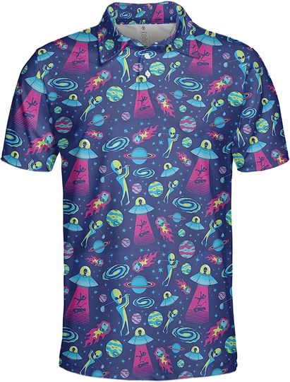 Discover Gopory Alien Golf Shirts for Men Alien Shirts for Men Hawaiian Polo Shirts