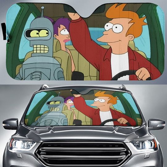 Futurama Philip J Fry Bender Leela Car Sunshade
