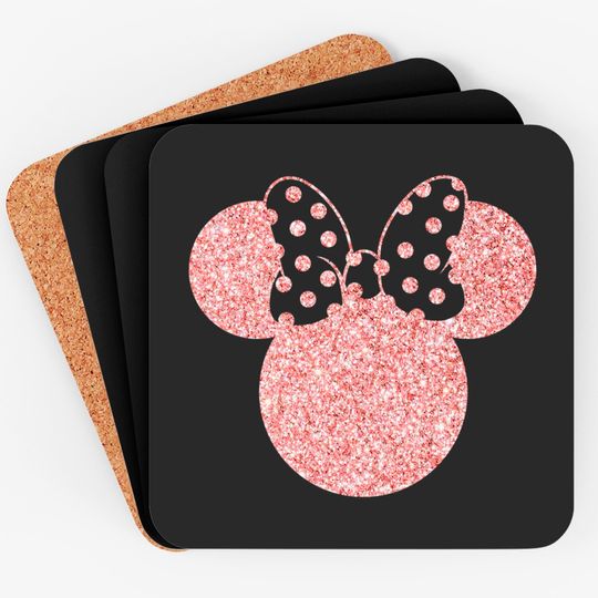 Disney Coasters, Disney Ear Coasters, Glitter Rose Gold Minnie