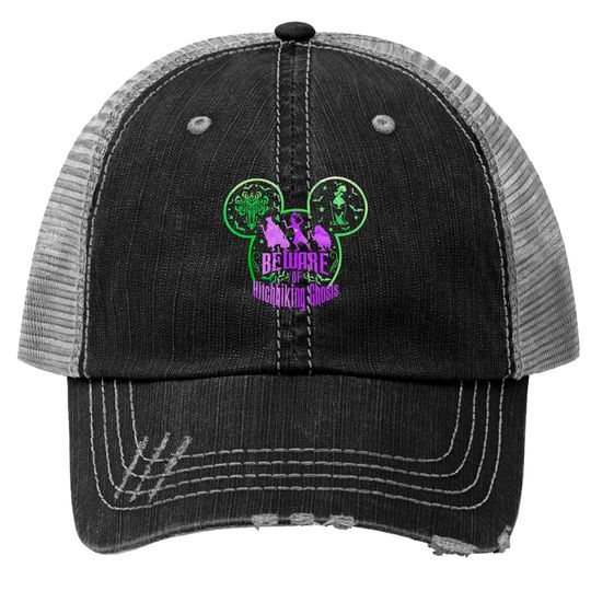 Beware Of Hitchhiking Ghosts Halloween Trucker Hats, Disney Haunted Mansion