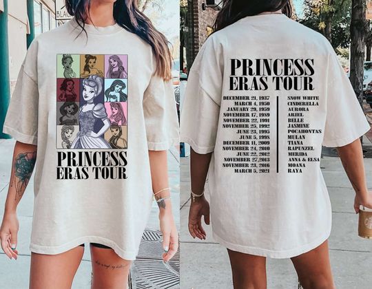Princess Eras Tour Double-Sided Disney Shirt, Disney Princess Shirt, Midnights Shirt