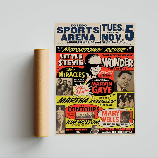 Stevie Wonder and Marvin Gaye vintage concert poster