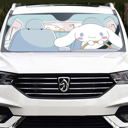 Kuromi Accordion Kawaii Dog Character Car Sunshade, Charming White Puppy Windshield Cover