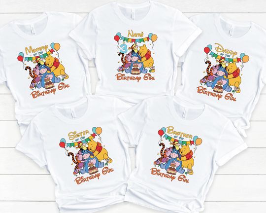 Personalized Winnie The Pooh And Friends Family Matching Birthday Shirt, Disney Winnie The Pooh Birthday Girl Boy Shirt