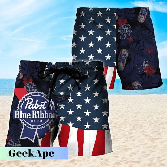 Pabst Blue Ribbon Shorts, Blue Ribbon Mens Shorts, Beer Drinking Shorts, Swim Shorts