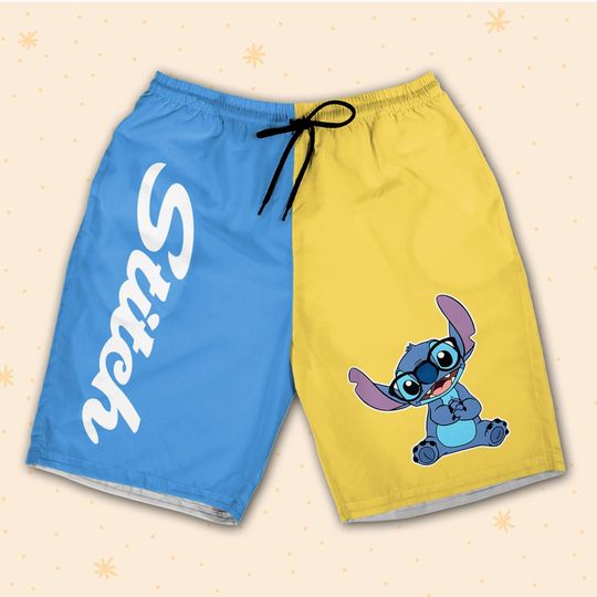 stiitch blue yellow Shorts JS  Shorts For Fans Disney