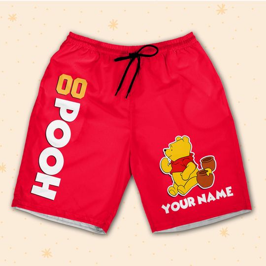 Personalize Pooh Red Shorts JS Custom Shorts For Fans Disney