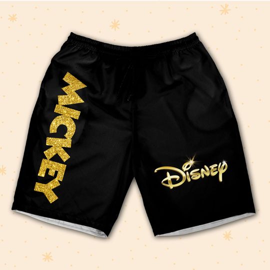 Mickey Gold Texture Shorts JS Shorts Sports Outfits Cute Gifts For Fans Disney