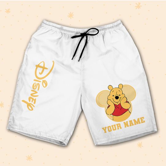 Personalize Pooh yellow Shorts JS Shorts Sports Outfits Cute Gifts For Fans Disney