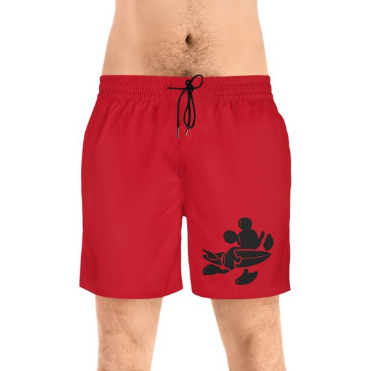 Mickey Mouse with surfboard Men's Mid-Length Swim Shorts