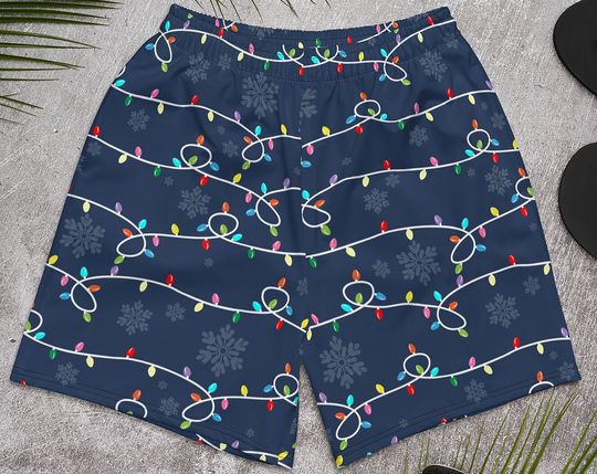 Mens Athletic Shorts - Christmas #11 - Lights Bulbs Decorations Presents Snowflakes