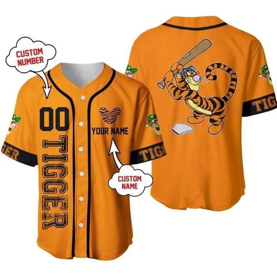 Tigger Tiger Orange Black | Disney Unisex Cartoon Graphic Casual Outfits | Custom Baseball Jersey