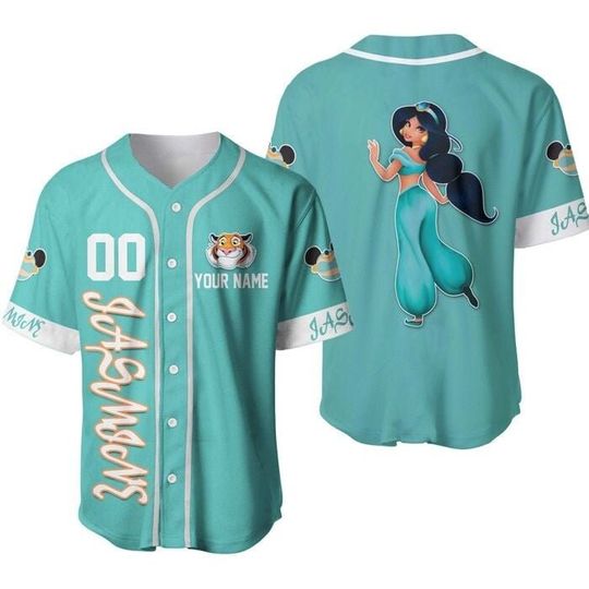 Jasmine Princess Rajah Tiger Mint White | Disney Unisex Cartoon Custom Baseball Jersey