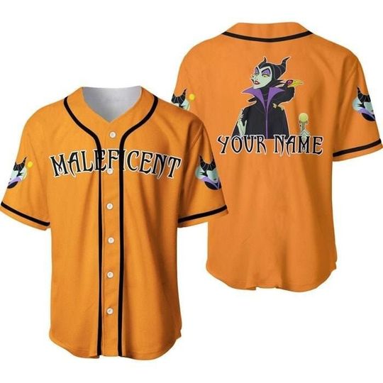 Villain Maleficent Black Orange | Disney Unisex Cartoon Graphic Casual Outfits | Custom Baseball Jersey