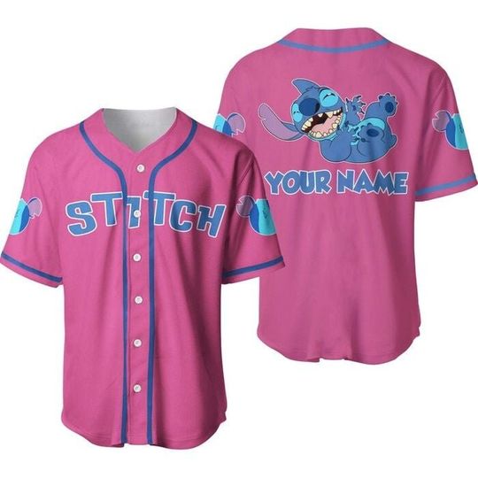 Funny Stitch Blue Pink | Disney Unisex Cartoon Custom Baseball Jersey
