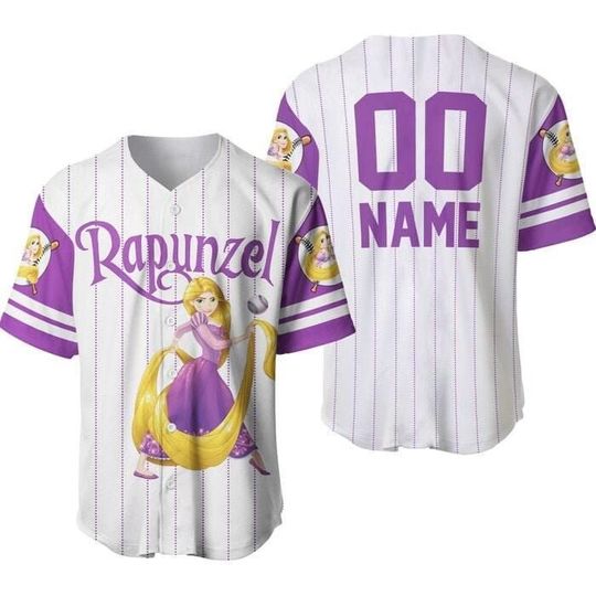 Rapunzel Princess Tangled White Purple | Disney Unisex Cartoon Custom Baseball Jersey