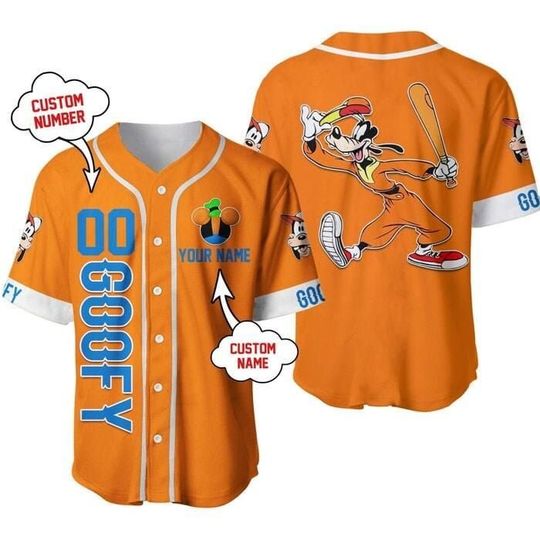 Goofy Dog Blue Orange | Disney Unisex Cartoon Custom Baseball Jersey