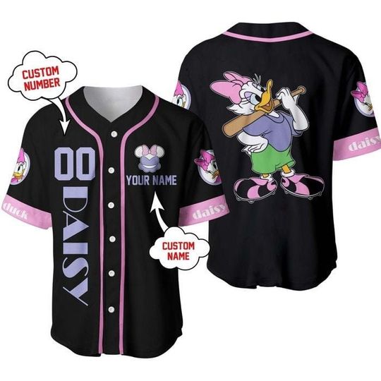 Daisy Duck Pink Black | Disney Unisex Cartoon Custom Baseball Jersey