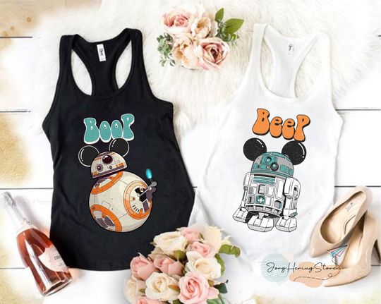 Star Wars Couple Tank, R2D2 BB8 Couple Tank, Star War Tank, Disney Vacation Tank, Disneyland Trip Tank