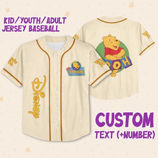 Personalize Winnie The Pooh Very Happy, Custom Name Shirt, Disney Jersey Shirt, Pooh Baseball Jersey