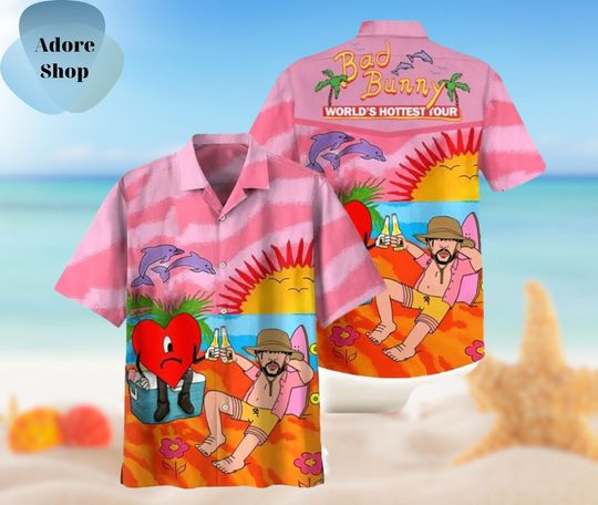 Bad Bunny Hawaiian Shirt, Cocktails Aloha Shirt, Holiday Beach Shirt, Stylish Aloha Button-Up Shirt