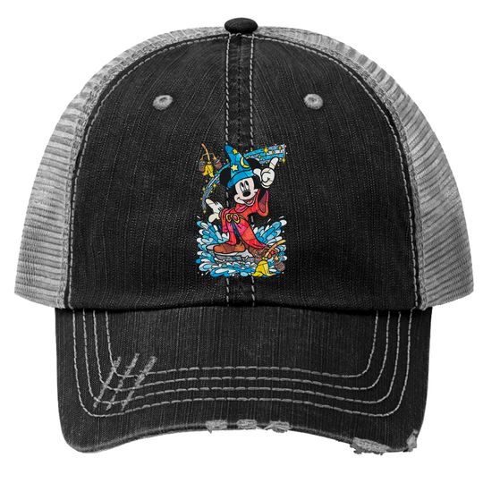 Disney Fantasia Sorcerer Mickey Mouse Magic Wizard Retro Trucker Hats, Magic Kingdom Trucker Hats Family Birthday Gift