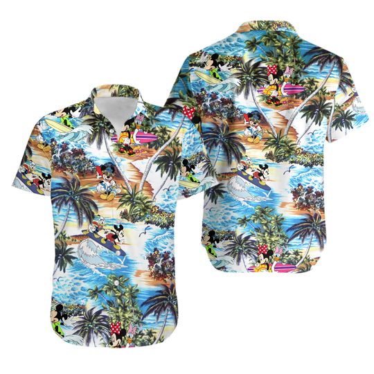 Disney Mickey Mouse Summer Button Up Hawaiian Shirt Aloha Shirt