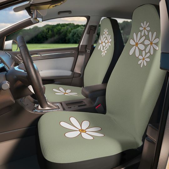 Sage green daisy car seat covers