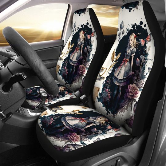 Dark Alice in wonderland Car Seat Covers, New Car Gifts for Her Car Accessories Made Cover