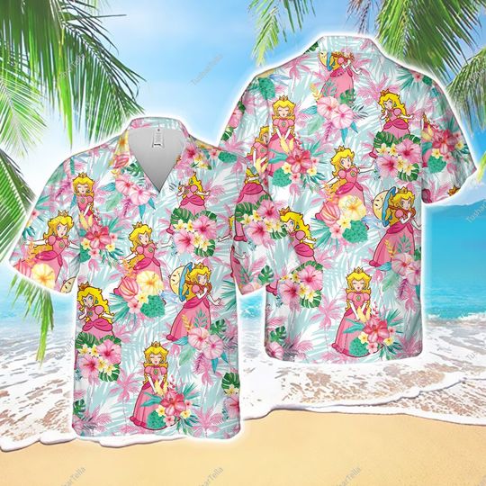 Princess Peach Tropical Hawaiian Shirt, Super Mario Hawaii Shirt