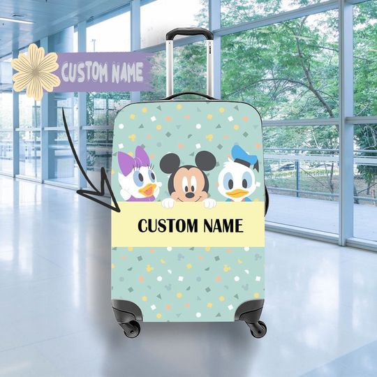 Mini Mouse With Friends Luggage Cover, Funny Disney Mini Mouse Cover, Personalized Print Luggage
