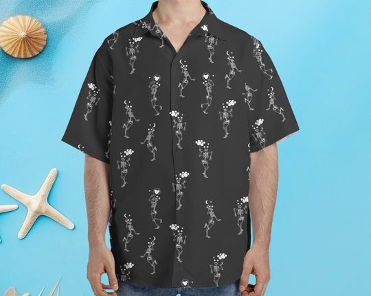 The Haunted House Mickey Balloon Skeleton Disney Hawaiian Shirt