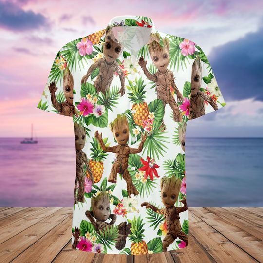 Groot Aloha Hawaian Summer Tee, Aloha Beach Shirts, Summer Trip Shirt, Disney Groot Hawaian
