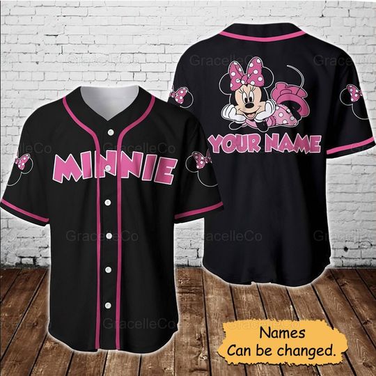 Minnie Mouse Disney Custom Baseball Jersey Shirt, Disney Baseball Jersey