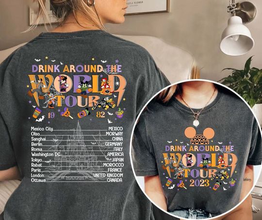 Vintage Disney Epcot World Tour Halloween Shirt, Mickey And Friends Halloween Tees
