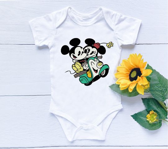 Retro Minnie Mickey Onesie, Vintage Style Disney Bodysuit