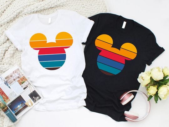 Discover Retro Sunset Mickey Shirt, Colorful Mickey T-Shirt, Magic Kingdom Shirt