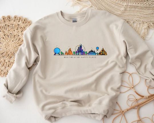 Meet Me At My Happy Place, Disney Trip Sweatshirt, Disneyland Vacation Sweatshirt